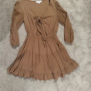 Elegant Long Sleeve Brown Dress